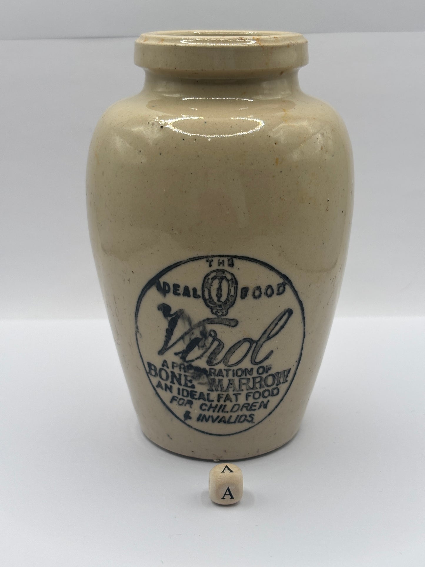 Old stoneware advertising Virol jar 13.5cms (a)