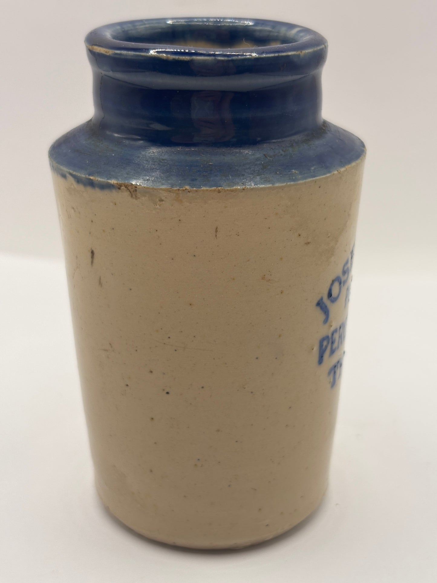 Old blue top advertising cream pot, Joseph Bland Plessey Dairy. Tynemouth