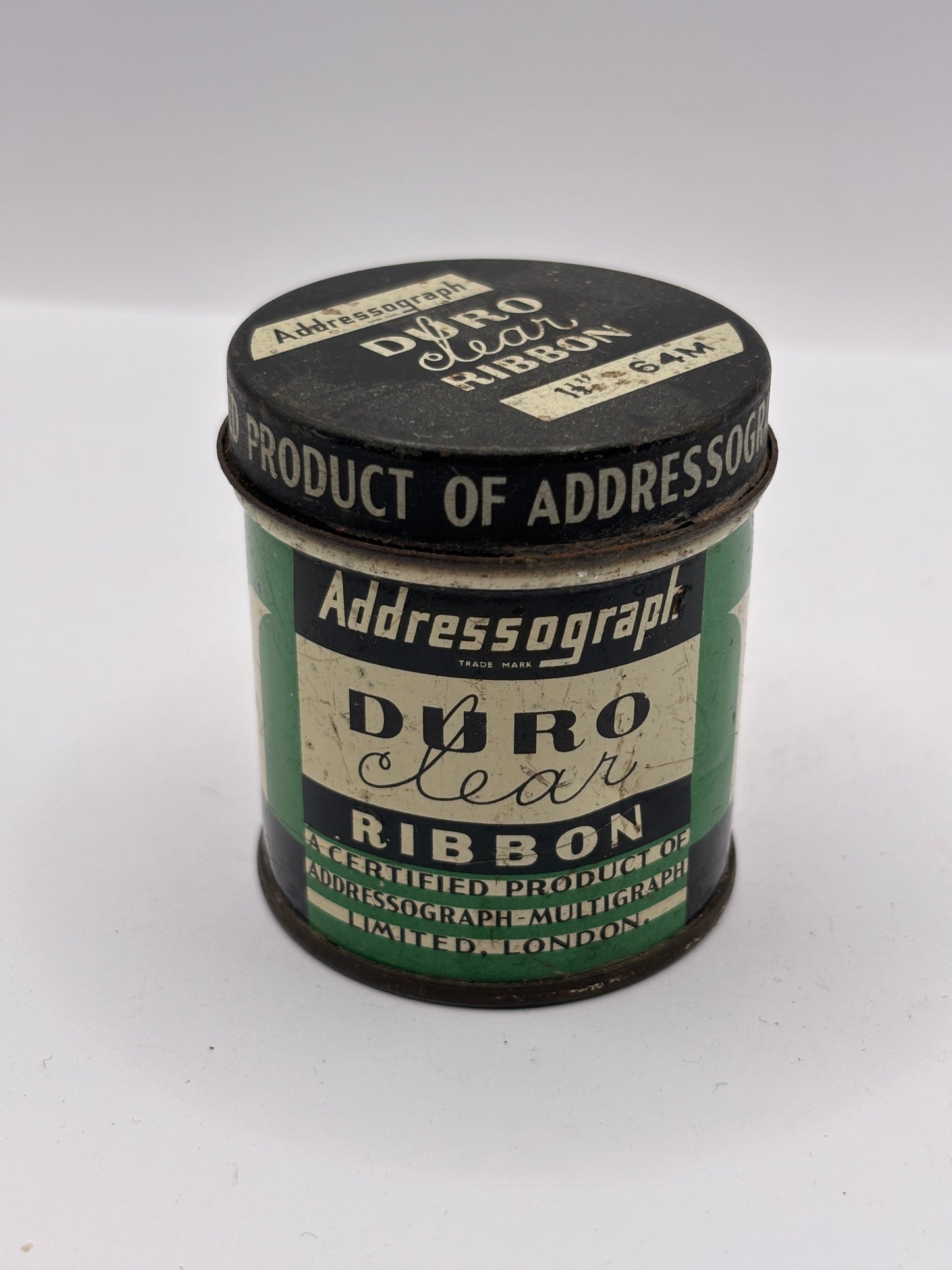 Old advertising tin, Duro clear ribbon tin