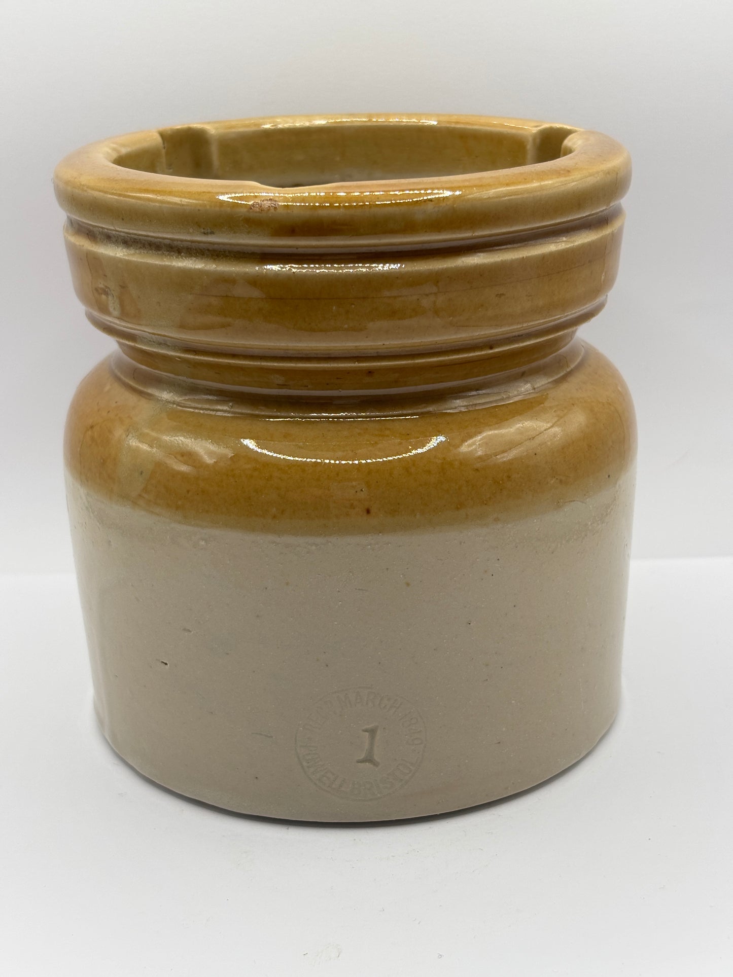 Old extra large brown top stoneware caviar pot