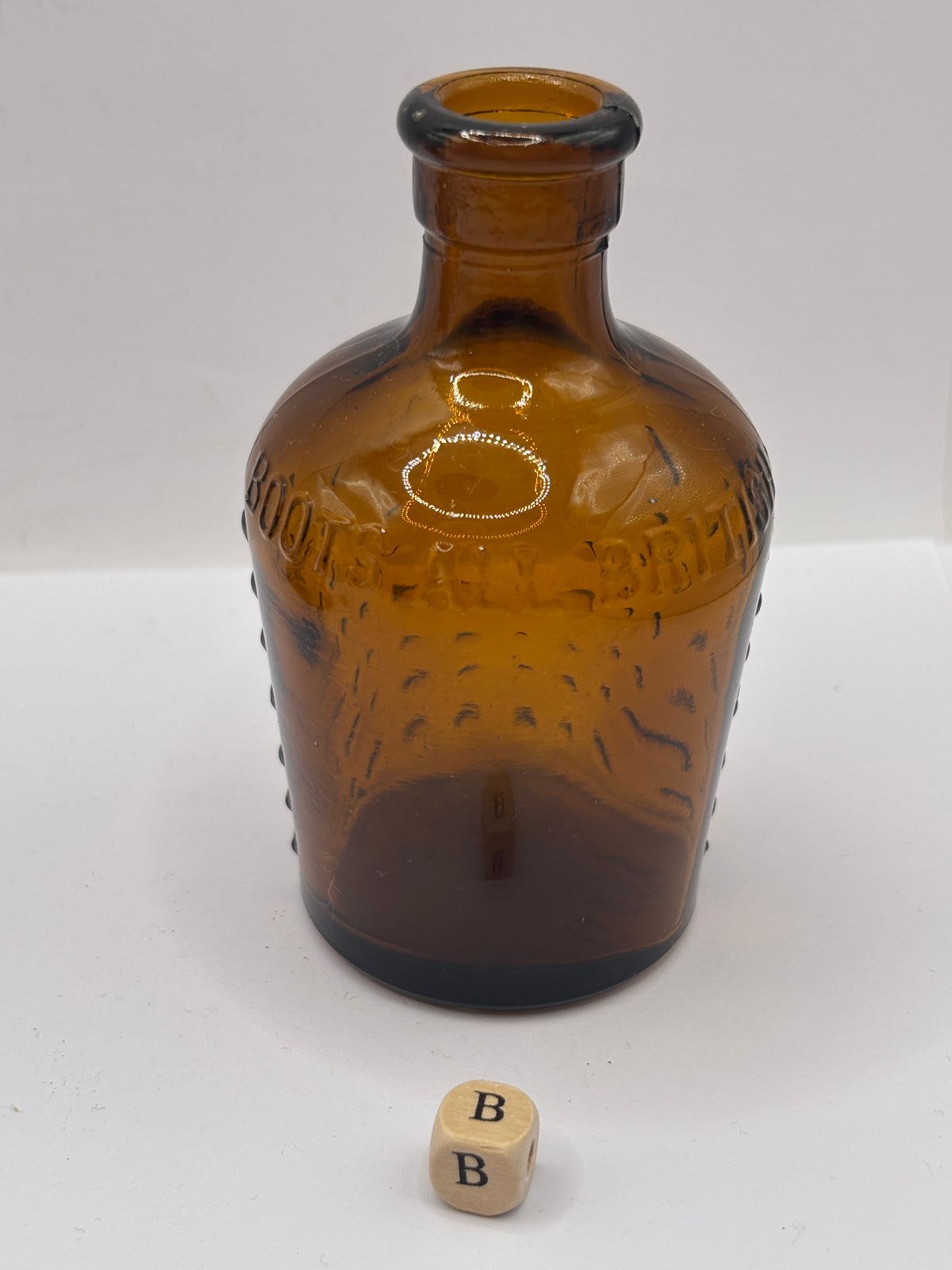 old amber glass Lysol bottle, Not to be taken 9cms Boots all british (B)