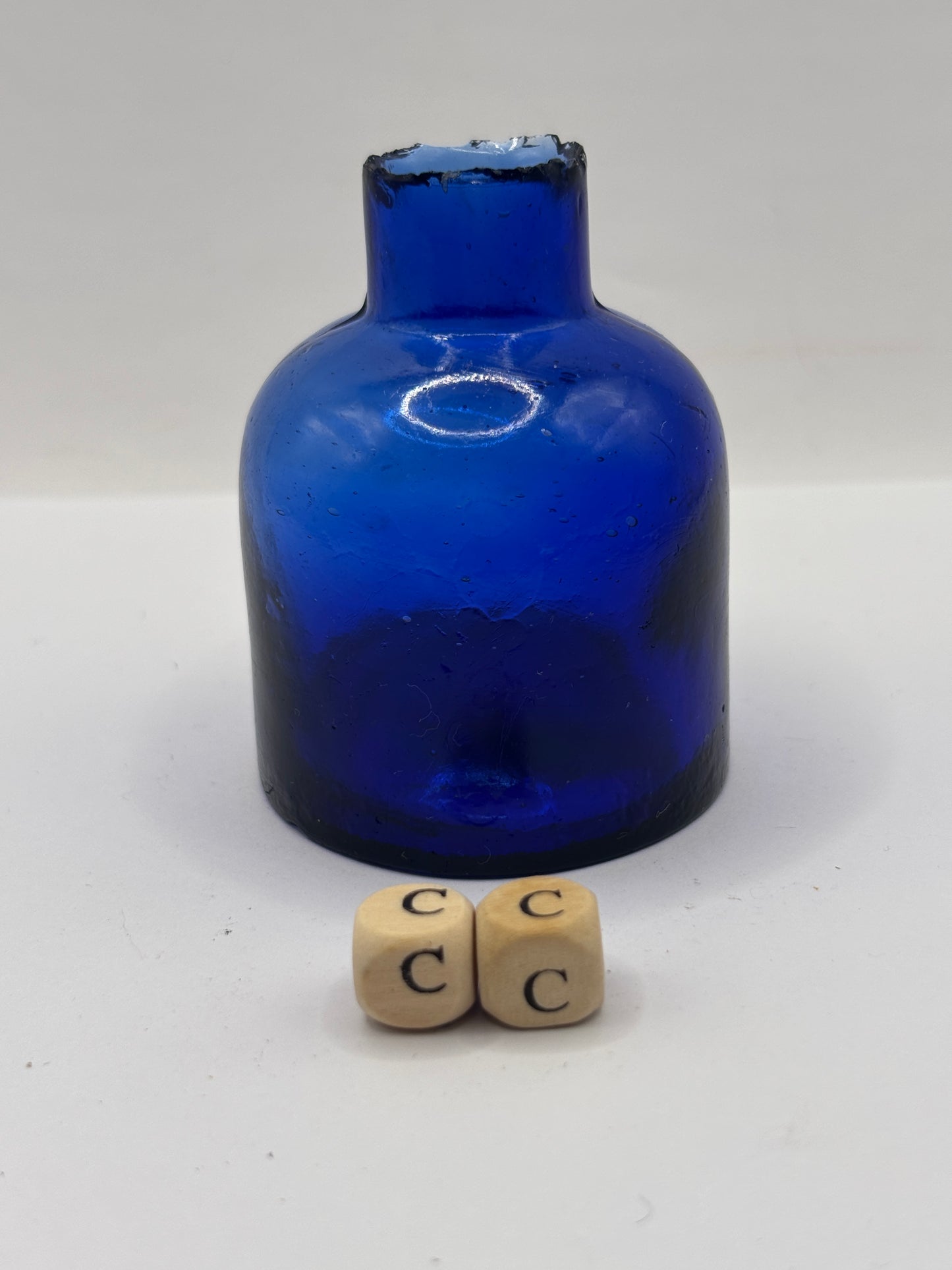 Old cobalt blue glass ink bottle, inkwell (cc)