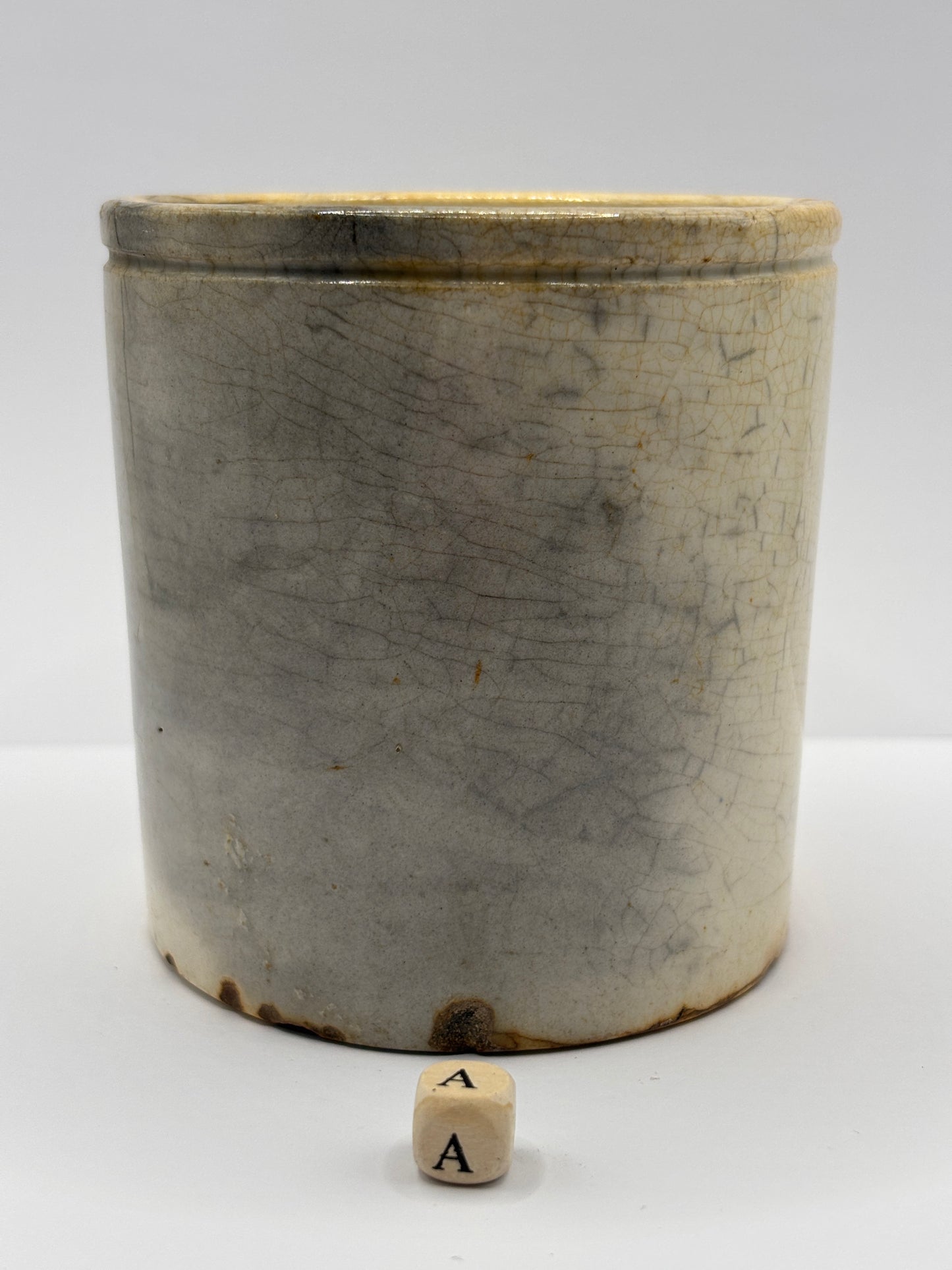 Old stained & crazed marmalade jar (a)