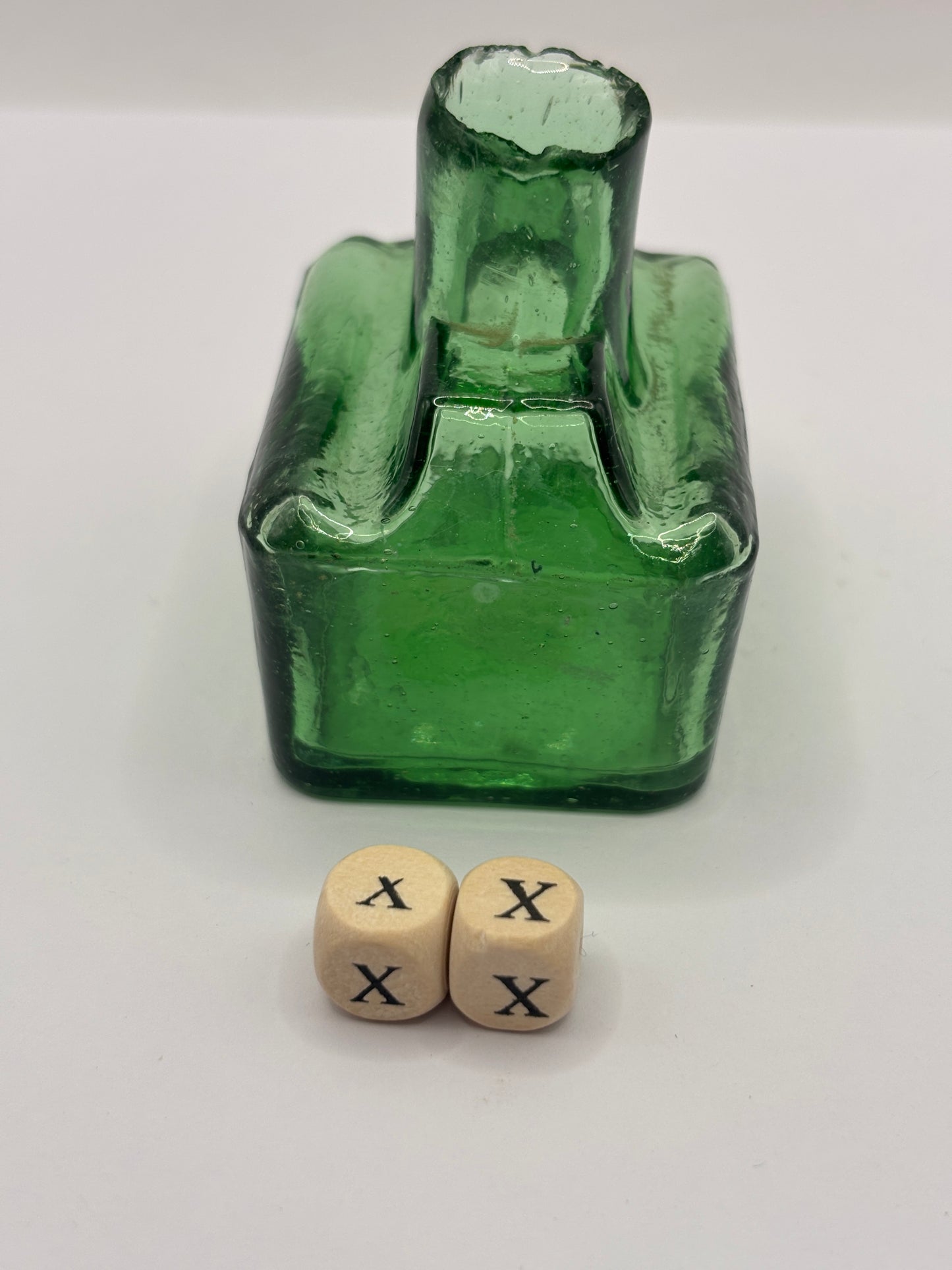 Old green glass boat ink, inkwell (XX)